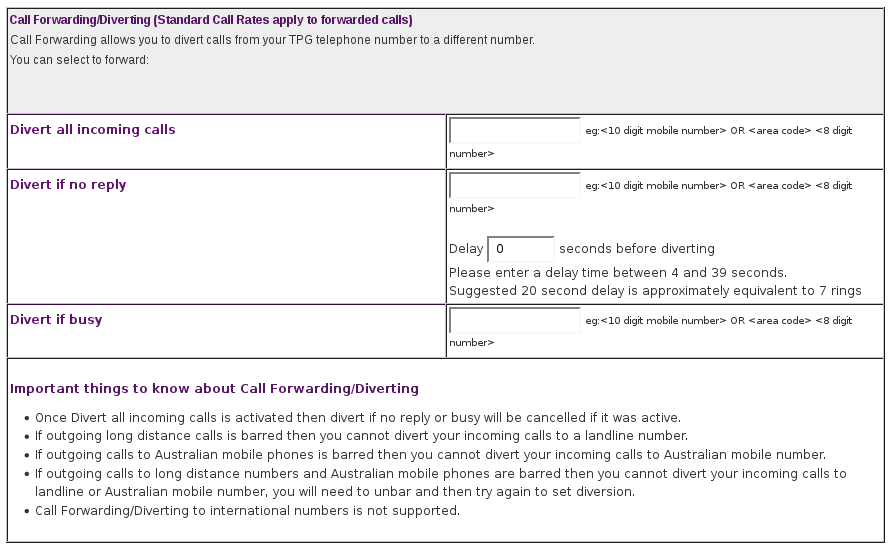 Home Phone Standard and Optional Features TPG Support
